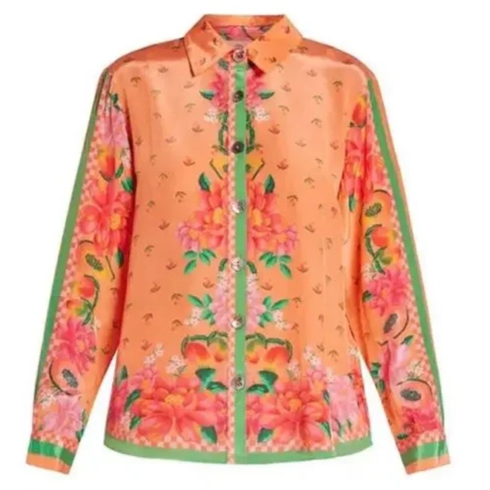 NEW Farm Rio Fruit Garden Scarf Long Sleeve Button Down Shirt women’s size XL